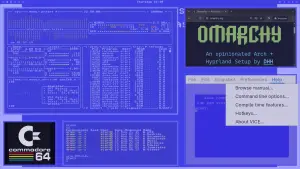 A visual sampling of the omarchy-c64-theme