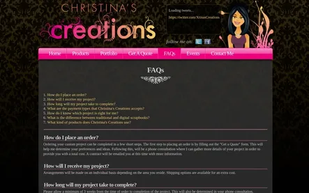 Christina's Creations Website Screenshot